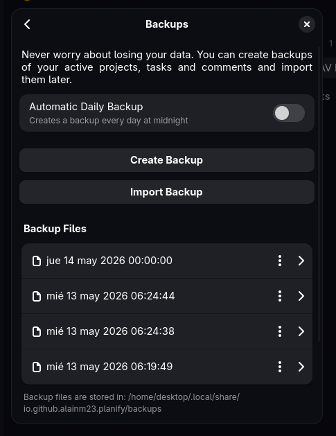 Automatic daily backup settings