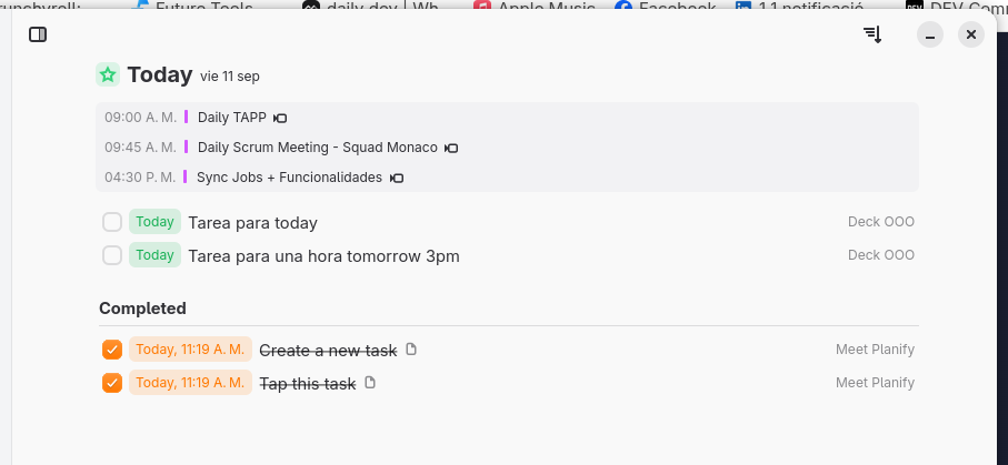 Completed tasks in Today
